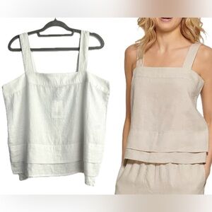DKNY PURE White Linen Tiered‎ Hem Summer Tank NWT Size Large